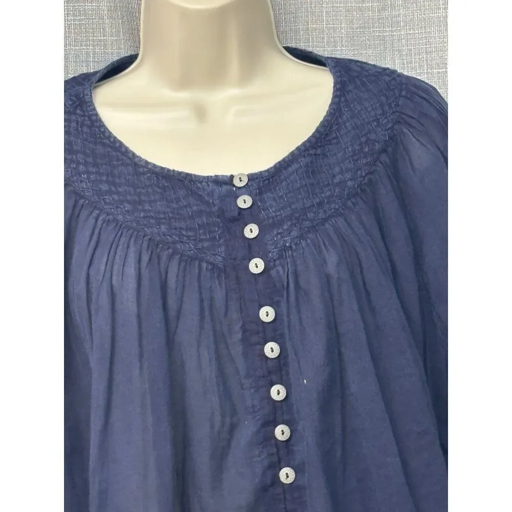 Free People Cool Meadow Woven Cotton Top, Navy, Sz. S